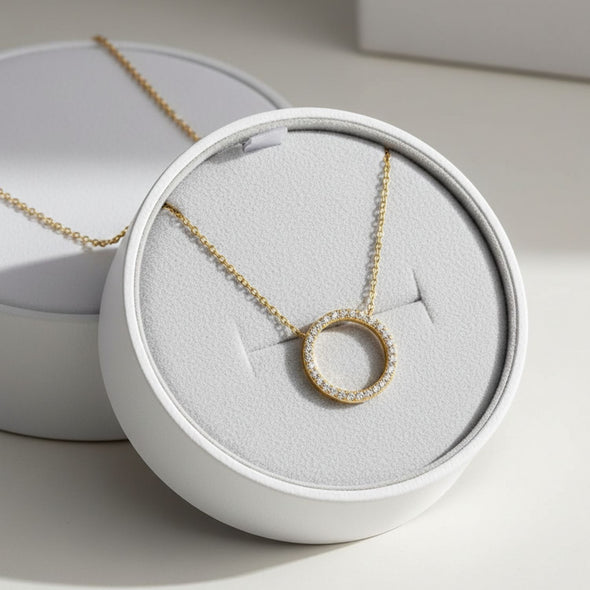 Open Circle CZ Necklace 925 Sterling Silver Yellow Gold Plated