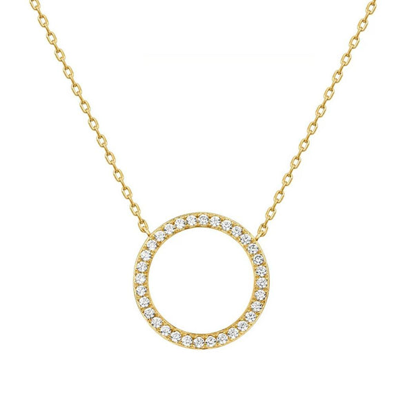 Open Circle CZ Necklace 925 Sterling Silver Yellow Gold Plated