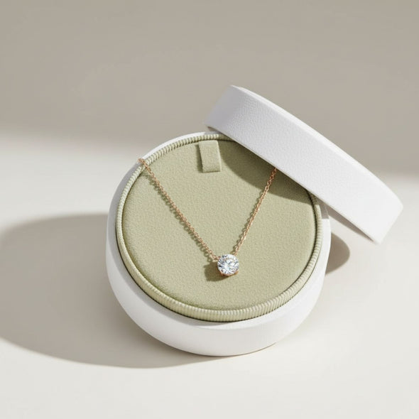 Solitaire CZ Necklace 925 Sterling Silver Yellow Gold Plated