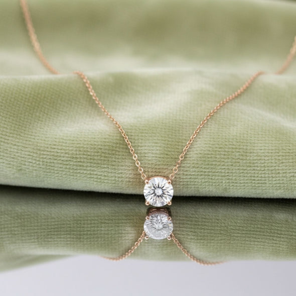 Solitaire CZ Necklace 925 Sterling Silver Yellow Gold Plated