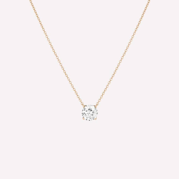 Solitaire CZ Necklace 925 Sterling Silver Yellow Gold Plated