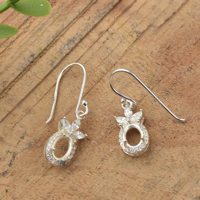 7x5MM Oval Marquise Semi Mount Dangle Earrings - 925 Sterling Silver