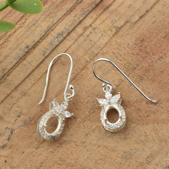7x5MM Oval Marquise Semi Mount Dangle Earrings - 925 Sterling Silver