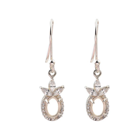 7x5MM Oval Marquise Semi Mount Dangle Earrings - 925 Sterling Silver