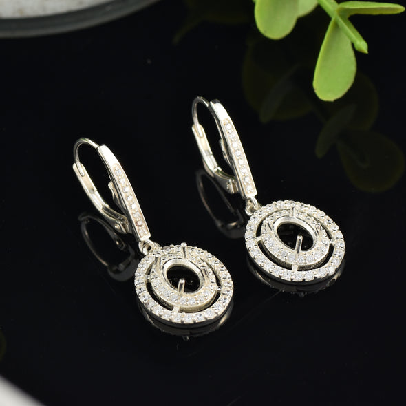7x5MM Oval Semi-Mount Dangle Earrings - 925 Sterling Silver