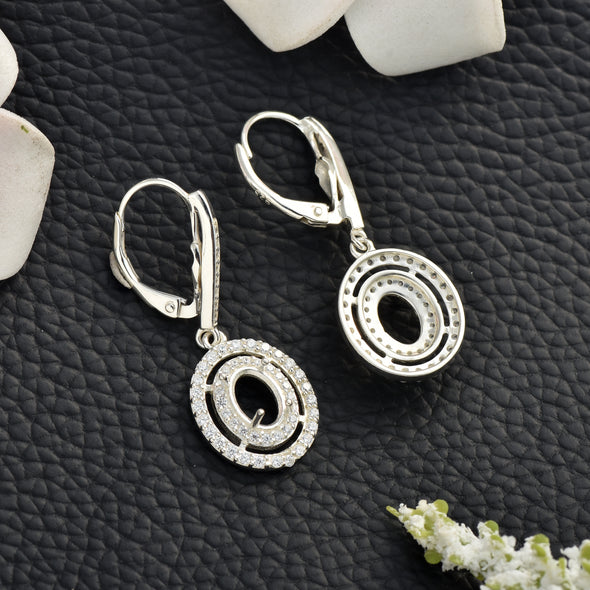 7x5MM Oval Semi-Mount Dangle Earrings - 925 Sterling Silver