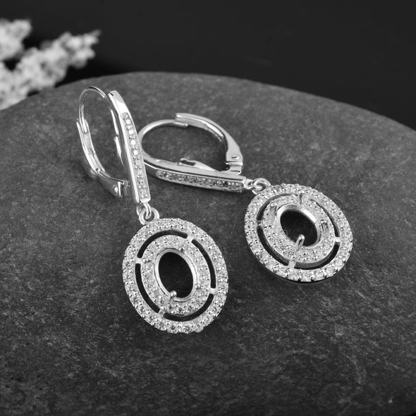 7x5MM Oval Semi-Mount Dangle Earrings - 925 Sterling Silver