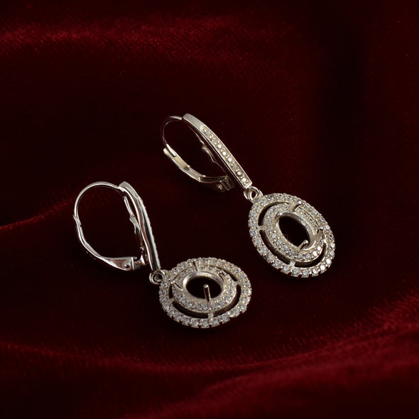 7x5MM Oval Semi-Mount Dangle Earrings - 925 Sterling Silver