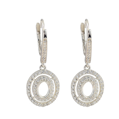 7x5MM Oval Semi-Mount Dangle Earrings - 925 Sterling Silver