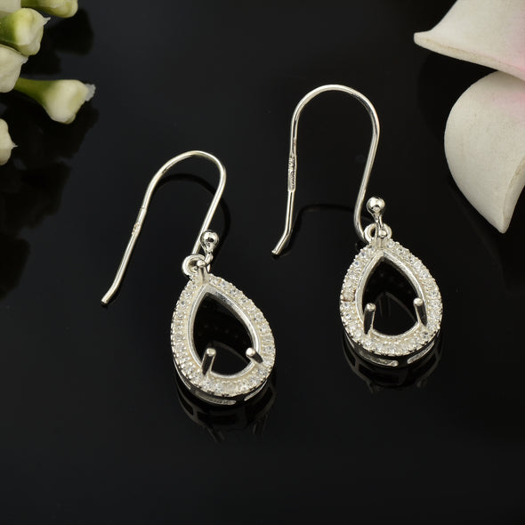 11x7MM Pear Semi-Mount Dangle Earrings - 925 Sterling Silver