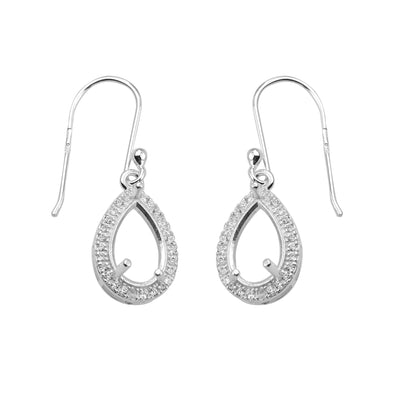 11x7MM Pear Semi-Mount Dangle Earrings - 925 Sterling Silver