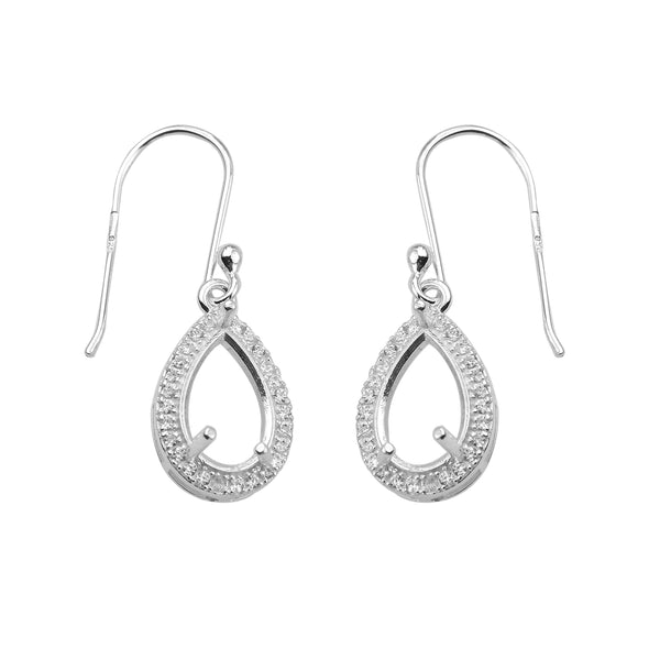 11x7MM Pear Semi-Mount Dangle Earrings - 925 Sterling Silver