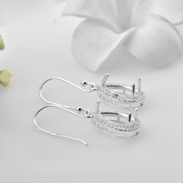 11x7MM Pear Semi-Mount Dangle Earrings - 925 Sterling Silver