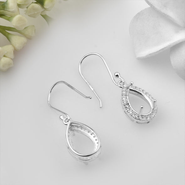 11x7MM Pear Semi-Mount Dangle Earrings - 925 Sterling Silver