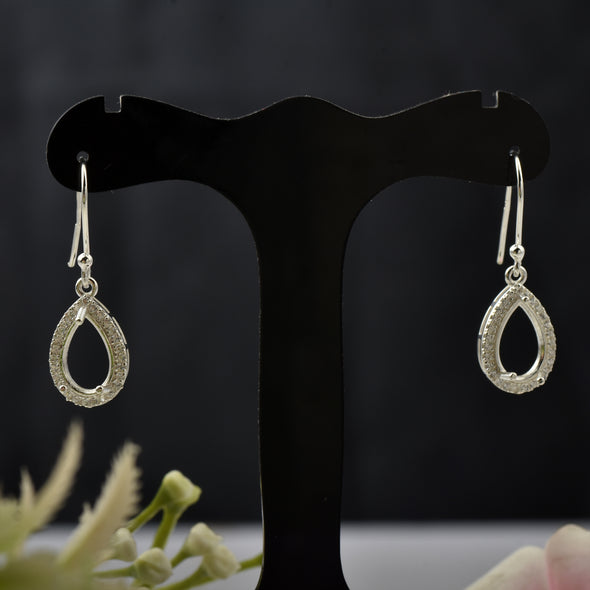 11x7MM Pear Semi-Mount Dangle Earrings - 925 Sterling Silver