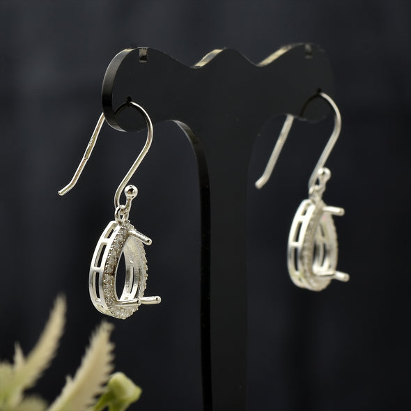 11x7MM Pear Semi-Mount Dangle Earrings - 925 Sterling Silver