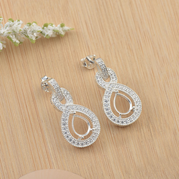 8x6MM Pear Semi-Mount Infinity Loop Drop Earrings - 925 Sterling Silver