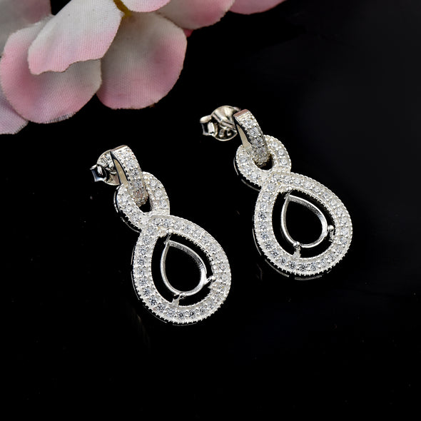 8x6MM Pear Semi-Mount Infinity Loop Drop Earrings - 925 Sterling Silver
