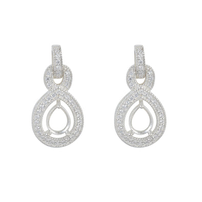 8x6MM Pear Semi-Mount Infinity Loop Drop Earrings - 925 Sterling Silver