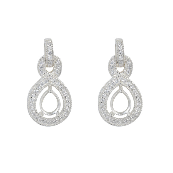 8x6MM Pear Semi-Mount Infinity Loop Drop Earrings - 925 Sterling Silver