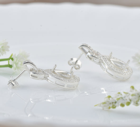 8x6MM Pear Semi-Mount Infinity Loop Drop Earrings - 925 Sterling Silver