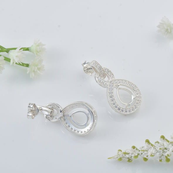 8x6MM Pear Semi-Mount Infinity Loop Drop Earrings - 925 Sterling Silver