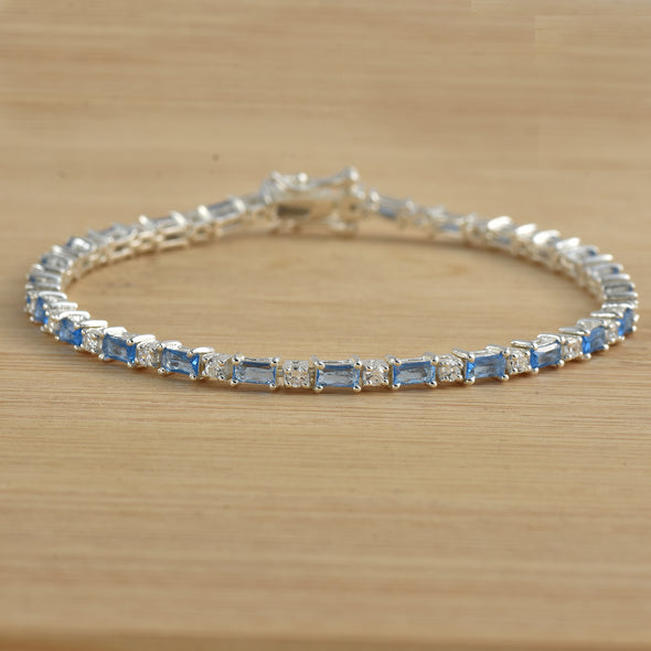 0.78 Carat Baguette Cut Aquamarine Tennis Bracelet 925 Sterling Silver