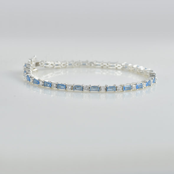0.78 Carat Baguette Cut Aquamarine Tennis Bracelet 925 Sterling Silver