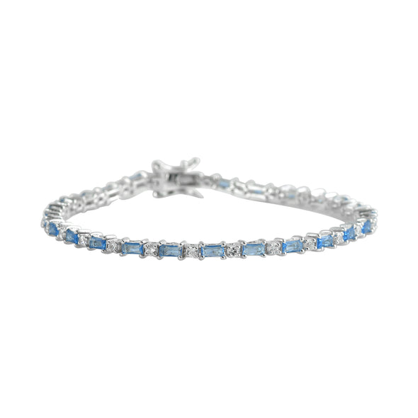 0.78 Carat Baguette Cut Aquamarine Tennis Bracelet 925 Sterling Silver