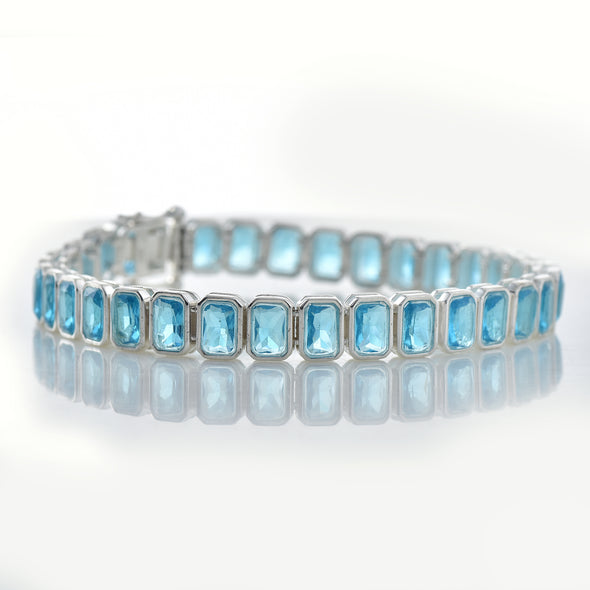 15.50 Ct Octagon Cut Aquamrine Tennis Bracelet 925 Sterling Silver