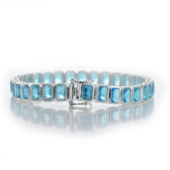 15.50 Ct Octagon Cut Aquamrine Tennis Bracelet 925 Sterling Silver