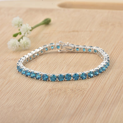 10 Ct Round Cut London blue Topaz Tennis Bracelet 925 Sterling Silver