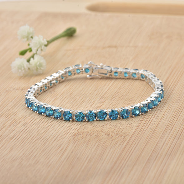 10 Ct Round Cut London blue Topaz Tennis Bracelet 925 Sterling Silver