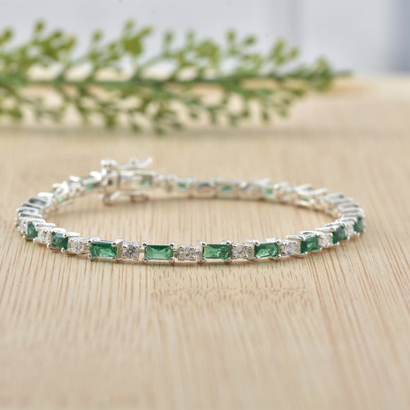 0.78 Ct Baguette Cut Emerald Tennis Bracelet 925 Sterling Silver