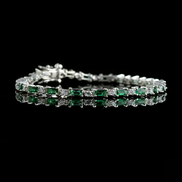0.78 Ct Baguette Cut Emerald Tennis Bracelet 925 Sterling Silver
