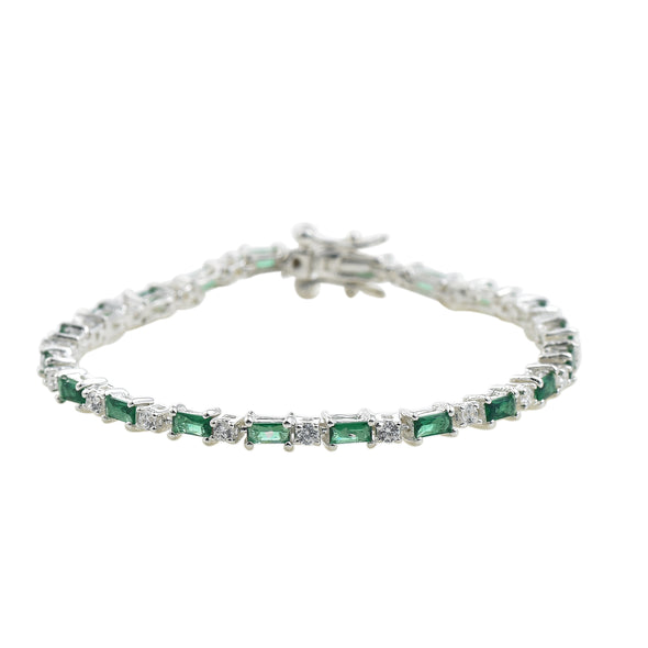 0.78 Ct Baguette Cut Emerald Tennis Bracelet 925 Sterling Silver