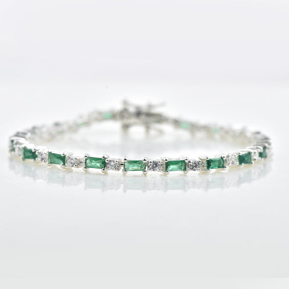 0.78 Ct Baguette Cut Emerald Tennis Bracelet 925 Sterling Silver