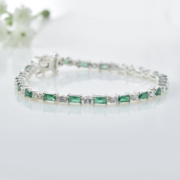 0.78 Ct Baguette Cut Emerald Tennis Bracelet 925 Sterling Silver