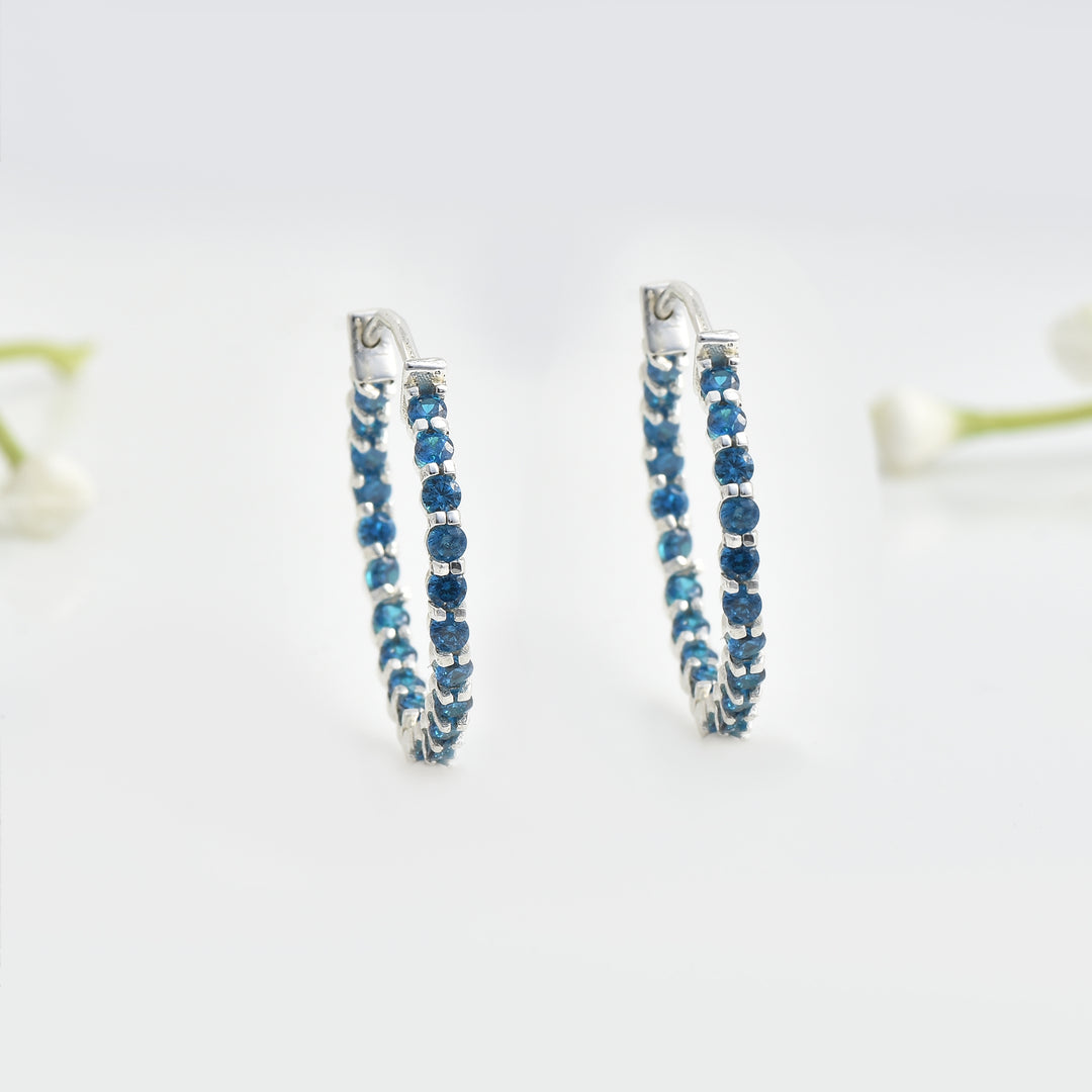 0.30 Carat Round London Blue Topaz Hoop Earrings 925 Sterling Silver