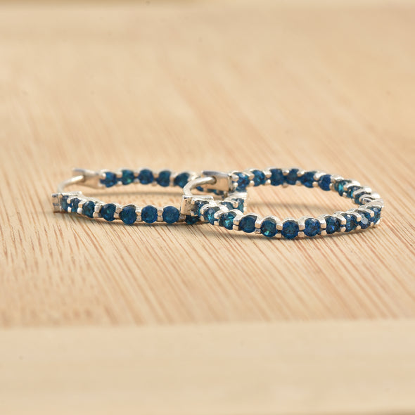 0.30 Carat Round London Blue Topaz Hoop Earrings 925 Sterling Silver