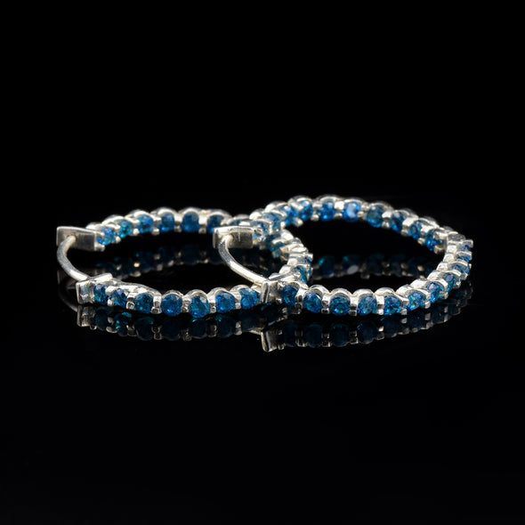 0.30 Carat Round London Blue Topaz Hoop Earrings 925 Sterling Silver