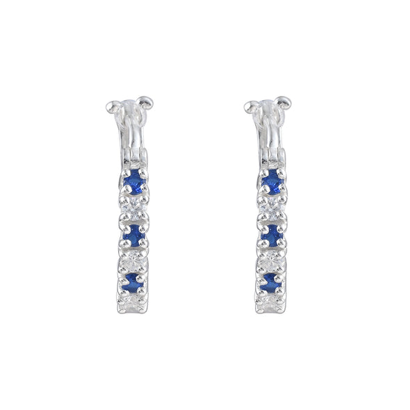 0.36 Carat Round Blue Sapphire Hoop Earrings 925 Sterling Silver