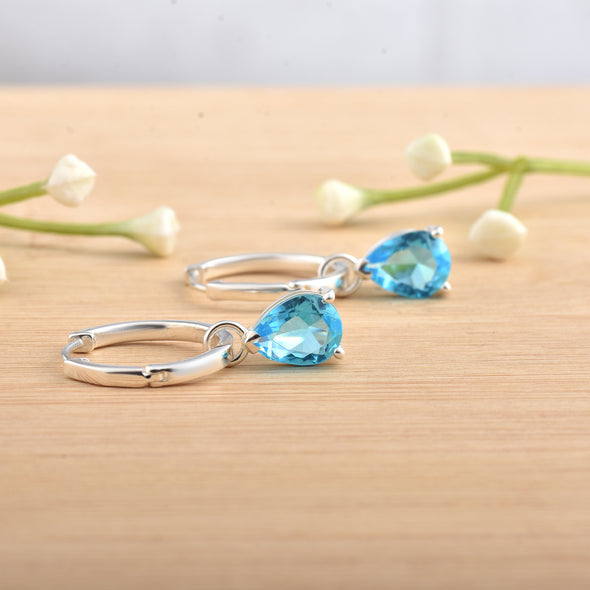 5.00 Carat Pear Shape Swiss Blue Topaz Drop Earrings 925 Sterling Silver