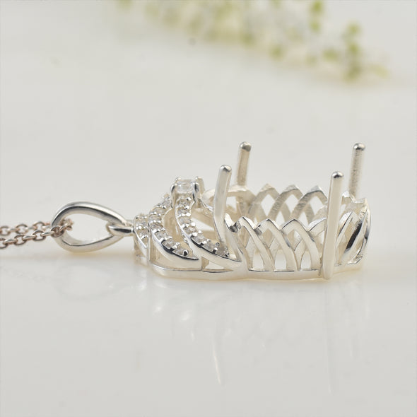 10.5 Carat Oval Semi-Mount Necklace 925 Sterling Silver