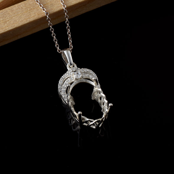 10.5 Carat Oval Semi-Mount Necklace 925 Sterling Silver