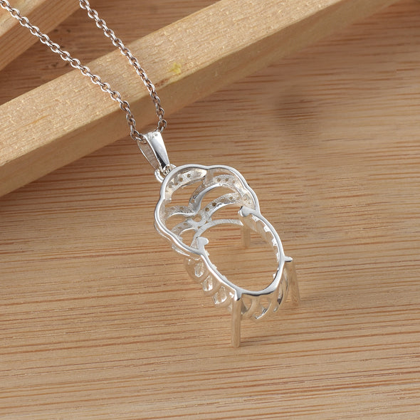 10.5 Carat Oval Semi-Mount Necklace 925 Sterling Silver