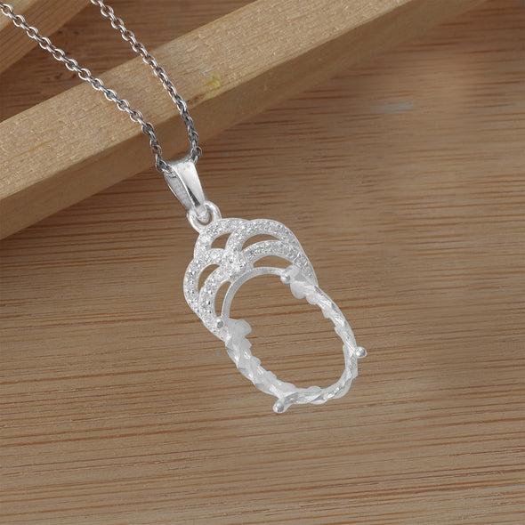 10.5 Carat Oval Semi-Mount Necklace 925 Sterling Silver