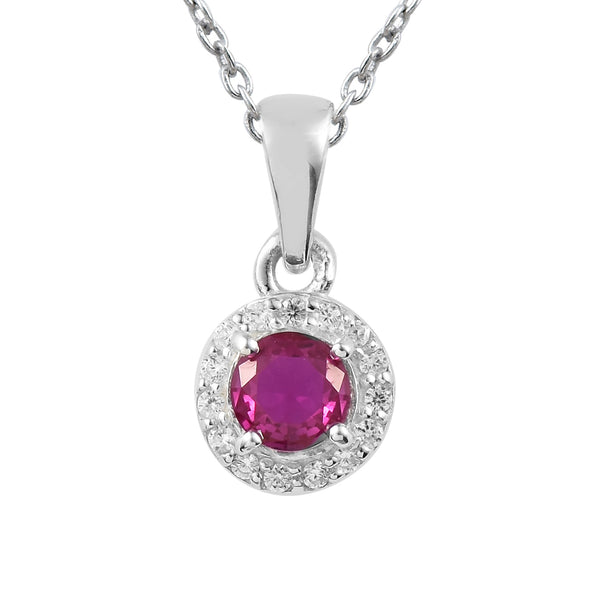 Classic 0.50 Carat Round Ruby Halo Neckalce 925 Sterling Silver
