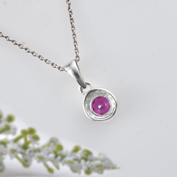 Classic 0.50 Carat Round Ruby Halo Neckalce 925 Sterling Silver