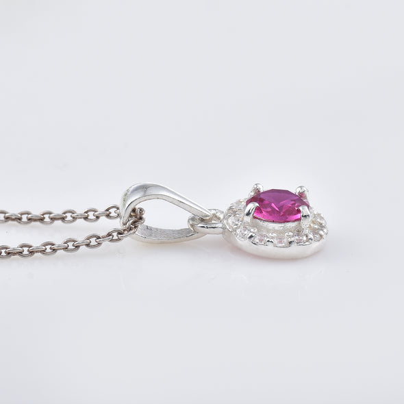 Classic 0.50 Carat Round Ruby Halo Neckalce 925 Sterling Silver